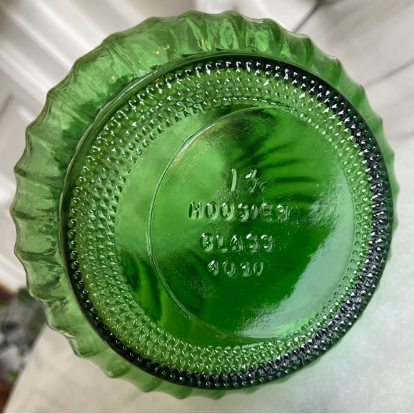 VINTAGE • Hoosier Green Glass Vase Swirl Pattern Pressed Indiana Bohemian Retro - Picture 4 of 8